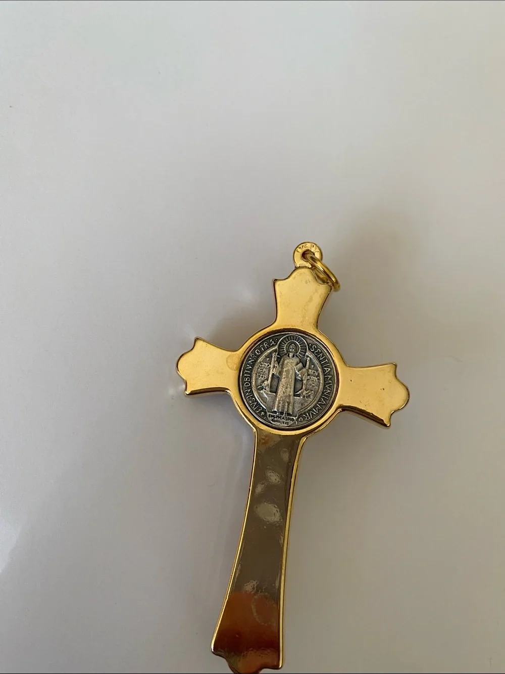 Gold Saint Benedict Silver Two-Tone Crucifix Pendant religious jewelry